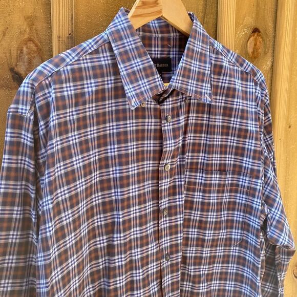 Scott Barber button down XL cotton long sleeve navy plaid - Picture 4 of 6